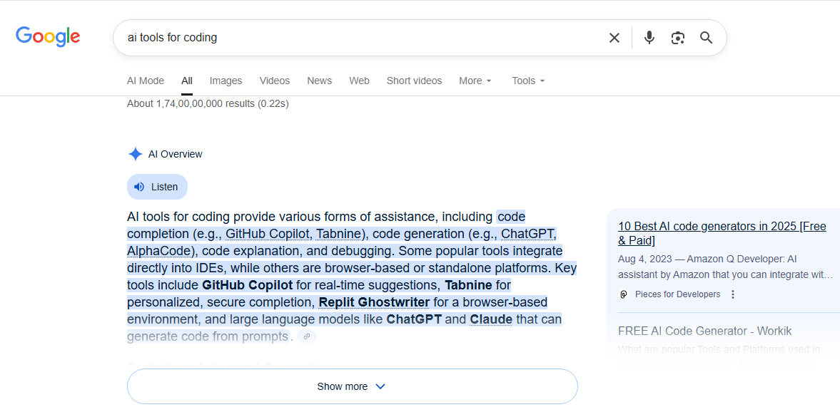 AI Overview result example